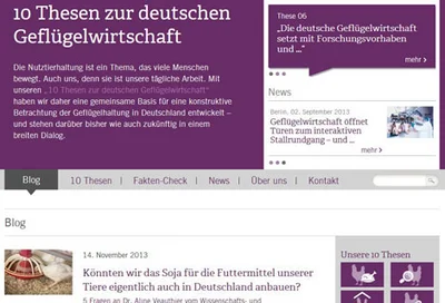 Webseite mit 10 Thesen-Blog zur Geflügelhaltung Webseite: Dialog zur Geflügelhaltung im 10 Thesen-Blog