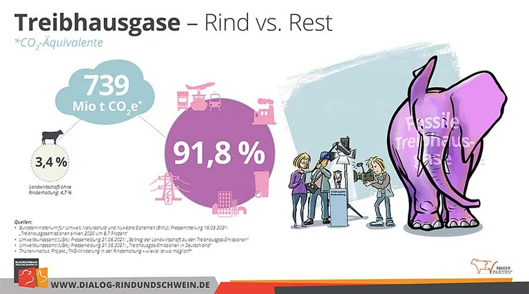 Anteil der deutschen Rinderhaltung an den Treibhausgasemissionen (Bild: BRS) Anteil der deutschen Rinderhaltung an den Treibhausgasemissionen (Bild: BRS)