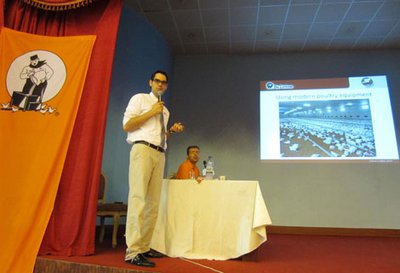 André Mofid gives a lecture on poultry production in Yazd, Iran.