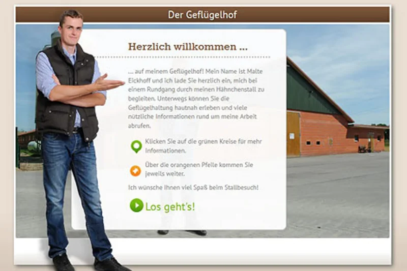 Virtuelle Einladung in einen Geflügelstall für die Hähnchenmast Geflügelstall für die Hähnchenmast virtuell geöffnet