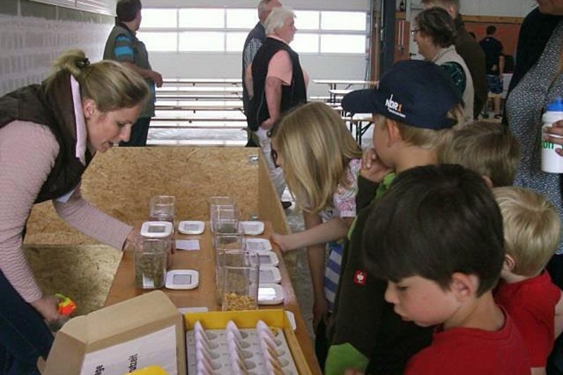 Kinder bei Quiz zu Futter in der Hähnchenmast