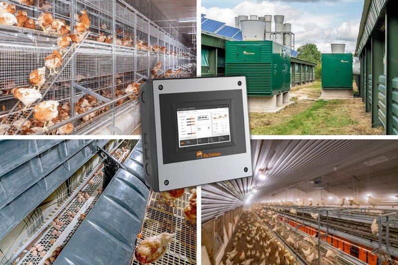 Photo with poultry houses and computer