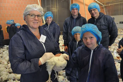 Hähnchenmast live erleben: Besucher im Stall Hähnchenmast live erleben: Besucher im Stall