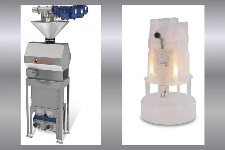 The feed weigher (on the left) and the illuminated iDOL29 feed sensor offer valuable help in the broiler house.  