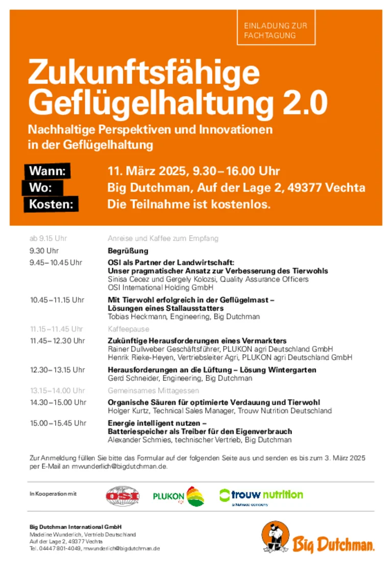 Anmeldung: Fachtagung Geflügelhaltung Anmeldung: Fachtagung Geflügelhaltung