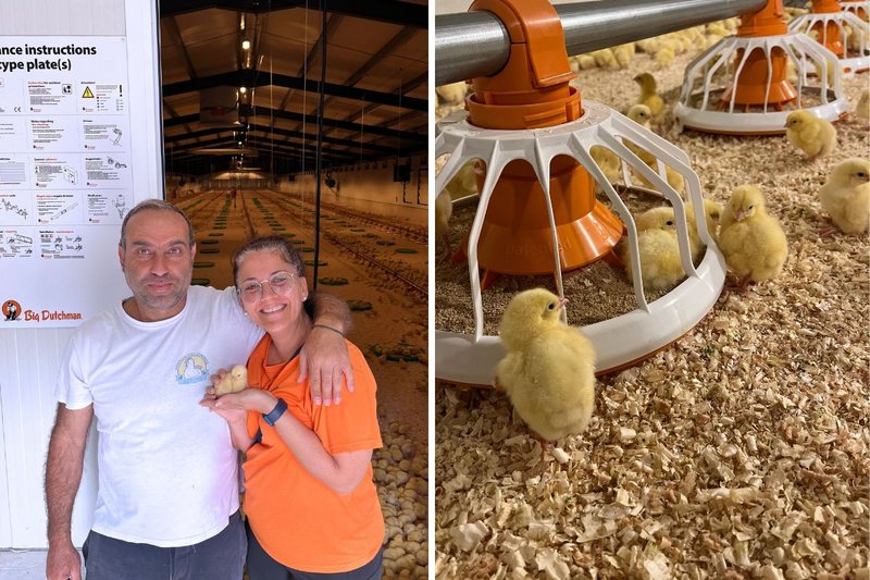 Markita Markidou van Panchris Feeds Ltd., de Big Dutchman-distributeur in Cyprus, en Stathis Kosta zijn opgetogen over hun geslaagde stalproject 