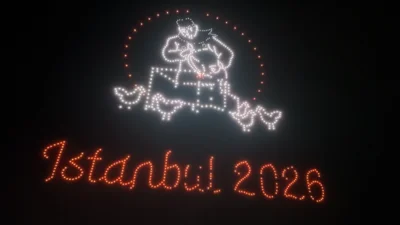 1,000 drones light up the Big Dutchman logo in the Istanbul sky
