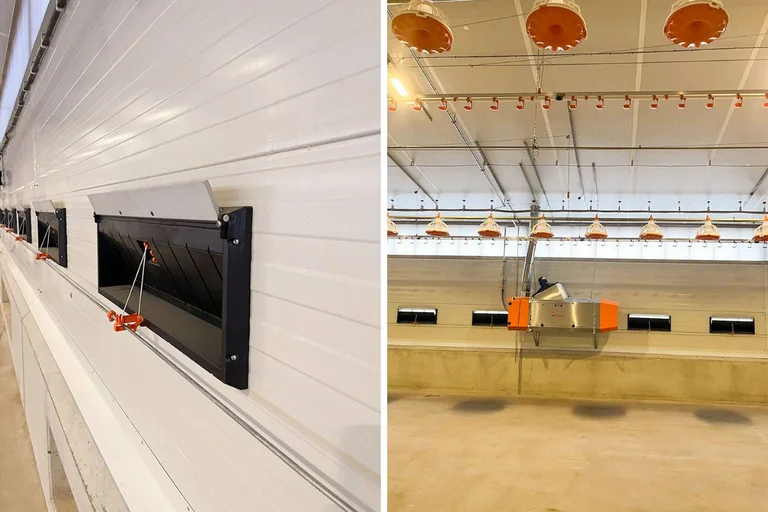 Unverzichtbar für ein gutes Stallklima: Zuluftventile (li.) und Heizung Unverzichtbar für ein gutes Stallklima: Zuluftventile (li.) und Heizung