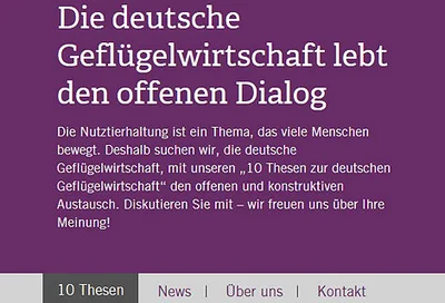 Webseite mit "10 Thesen zur deutschen Geflügelwirtschaft" preisgekrönt Dialog-Webseite zur deutschen Geflügelwirtschaft ausgezeichnet