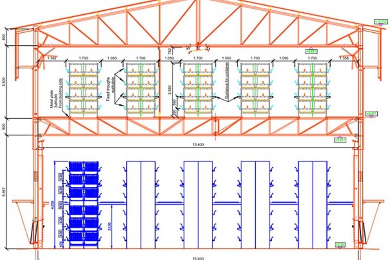 Drawing of the poultry house and housing system