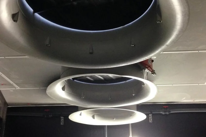 The exhaust air treatment process is completed when the cleaned air has left the building through the chimneys.  