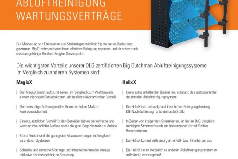 Flyer: Wartungsverträge für die Abluftreinigung Abluftreinigung warten: Big Dutchman-Angebot