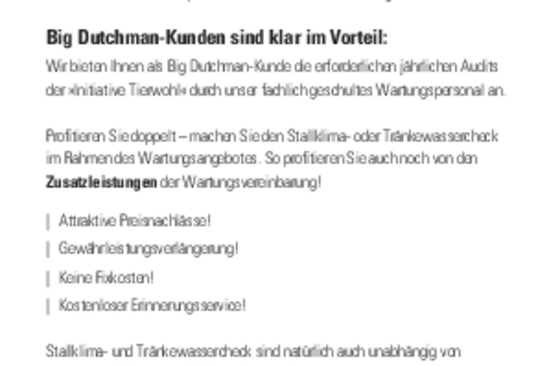 Initiative Tierwohl: Stallklima- und Tränkewassercheck in der Geflügelhaltung und Schweinehaltung im Rahmen des Wartungsangebotes Stallklima- und Tränkewassercheck im Rahmen des Wartungsangebotes